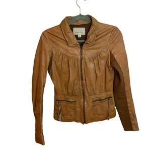 Hinge Tan Ruched Leather Jacket